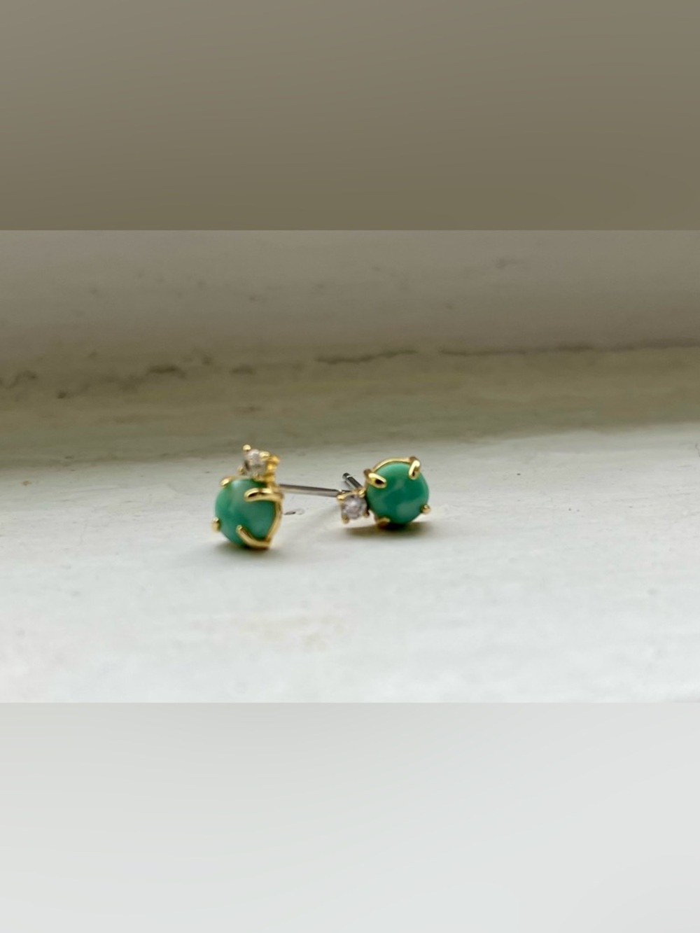 Jade & CZ Stud Earrings - Picture 4 of 8